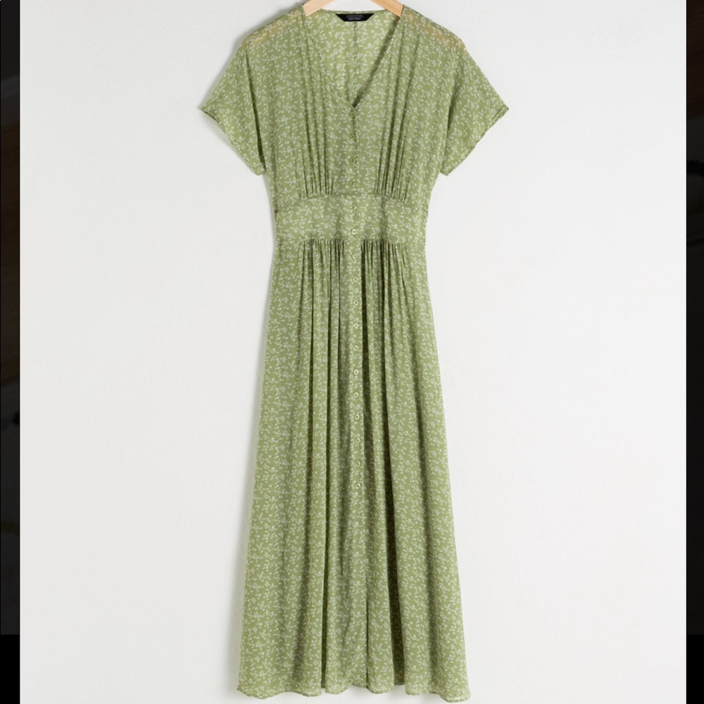 & Other Stories Midi Green Floral Dress
